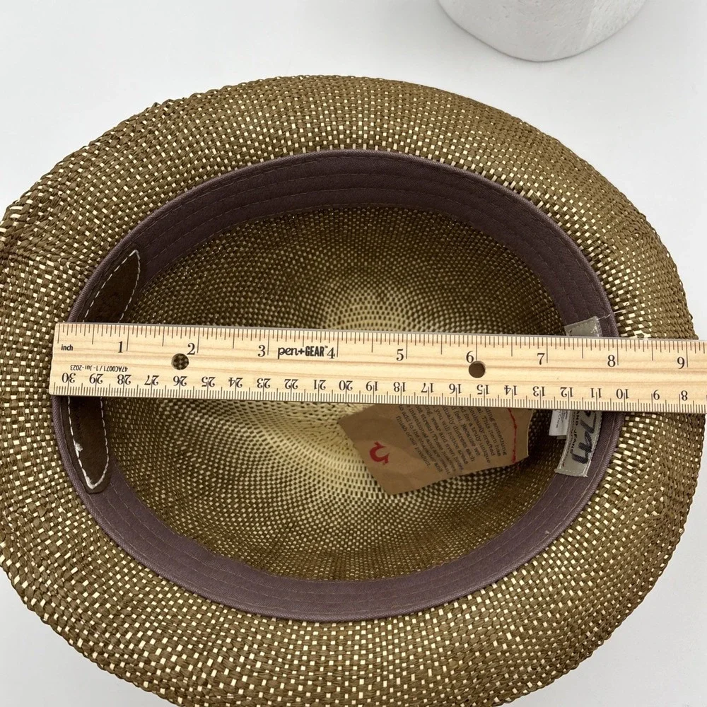 True Religion Jeans Paper Straw Fedora Hat Small/Medium Distressed‎ Leather NWT